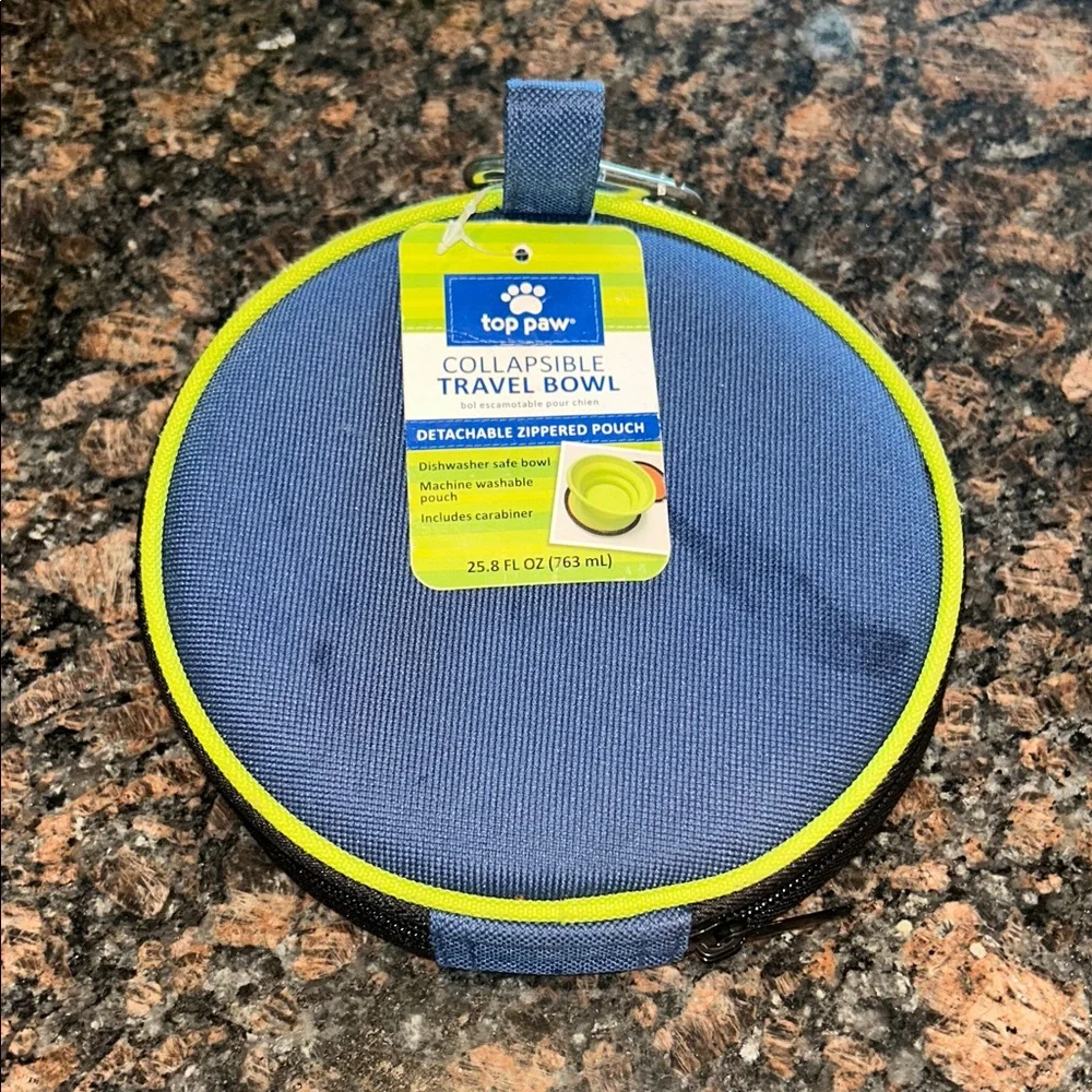 Top Paw Dog Bowl Collapsible NWT On the Go Travel Blue Orange Yellow